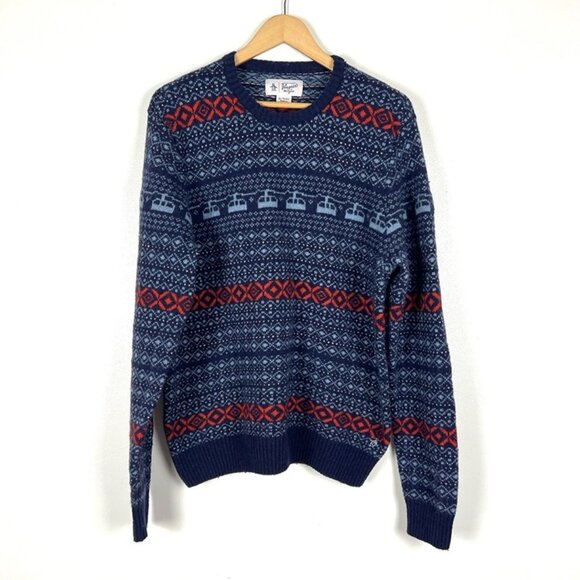 Men’s Penguin Wool Sweater sz XL Ski Chairlift Nordic Fair Isle Cabin Holiday - Picture 1 of 7